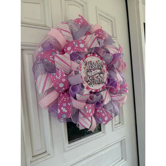 Jesus is the Reason for the Season Christmas Wreath, Handmade Candy-Themed Decor - Picture 5 of 7